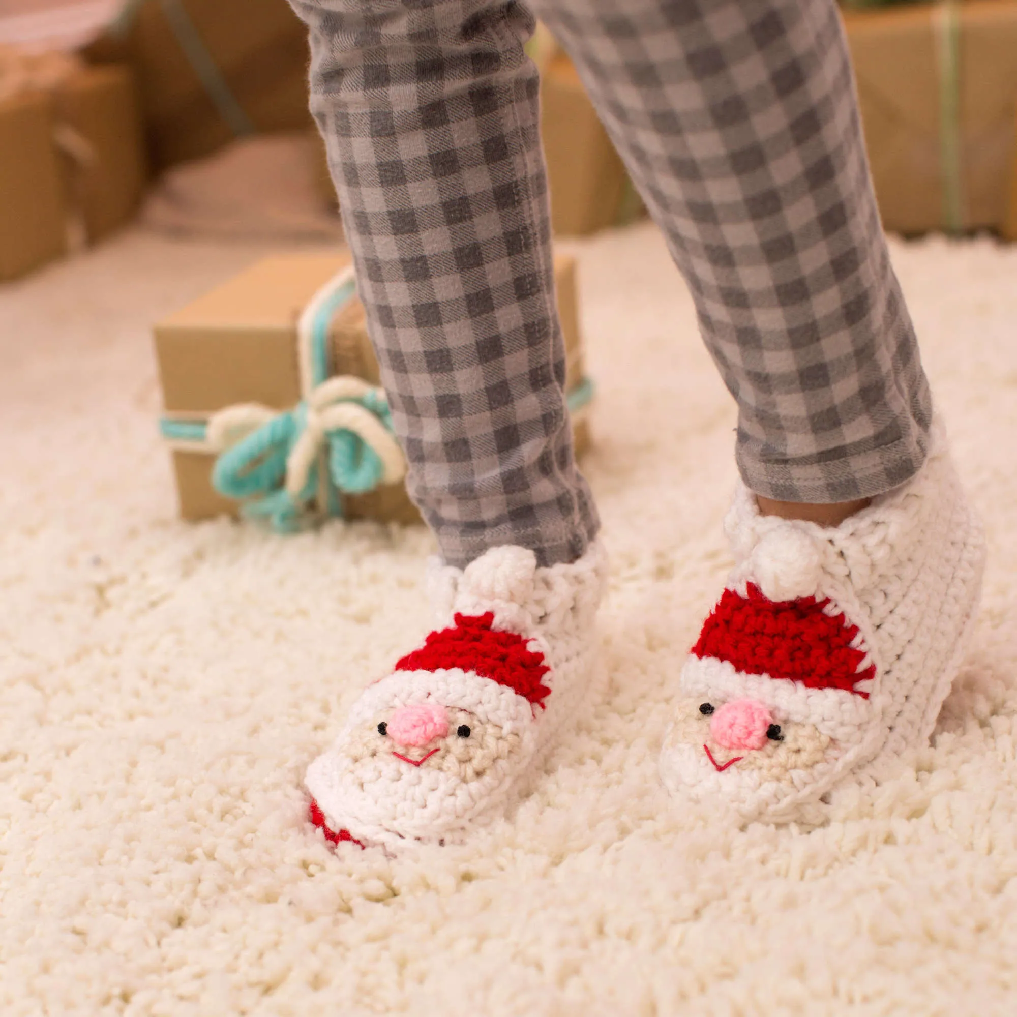 Red Heart Crochet Child's Santa Slippers