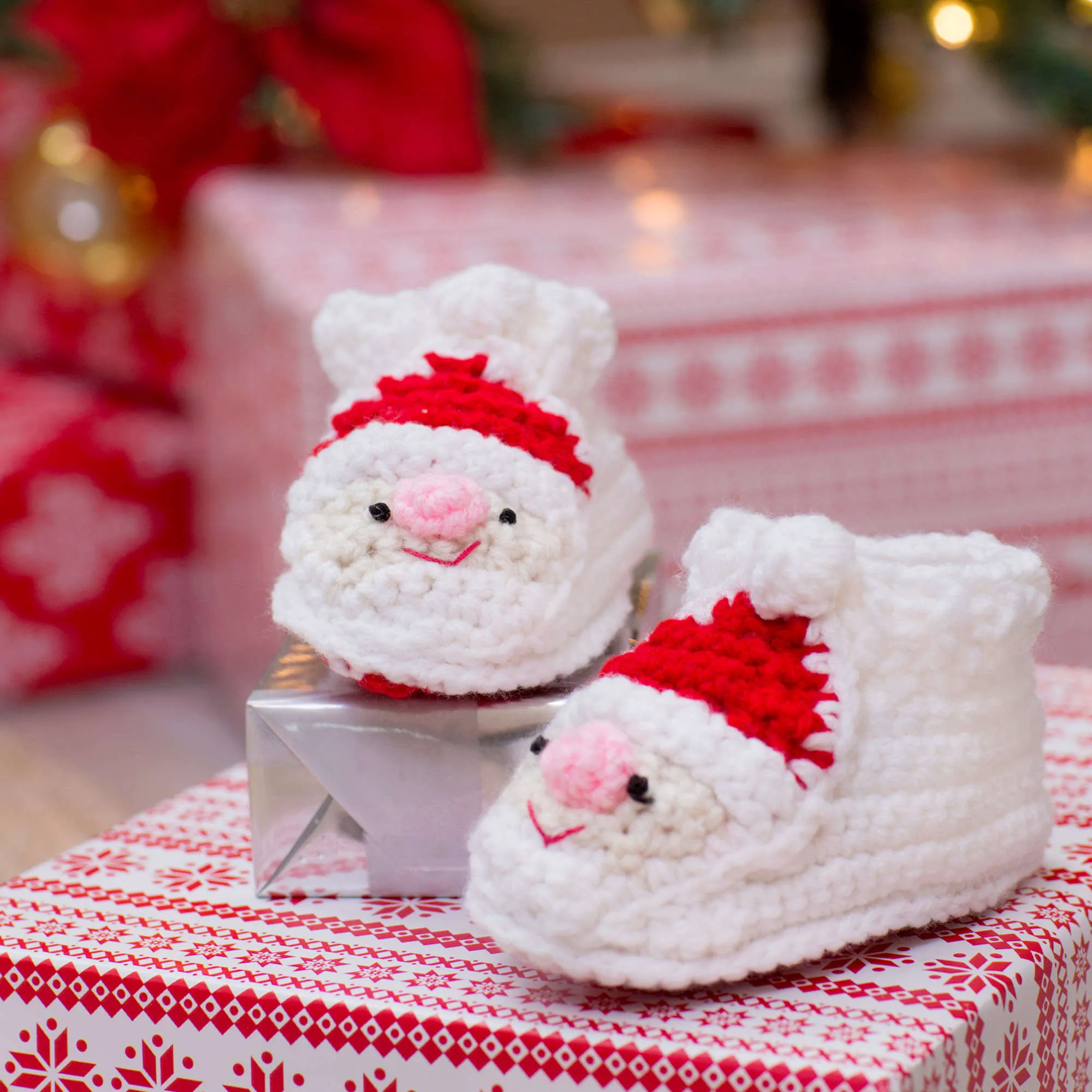 Red Heart Crochet Child's Santa Slippers