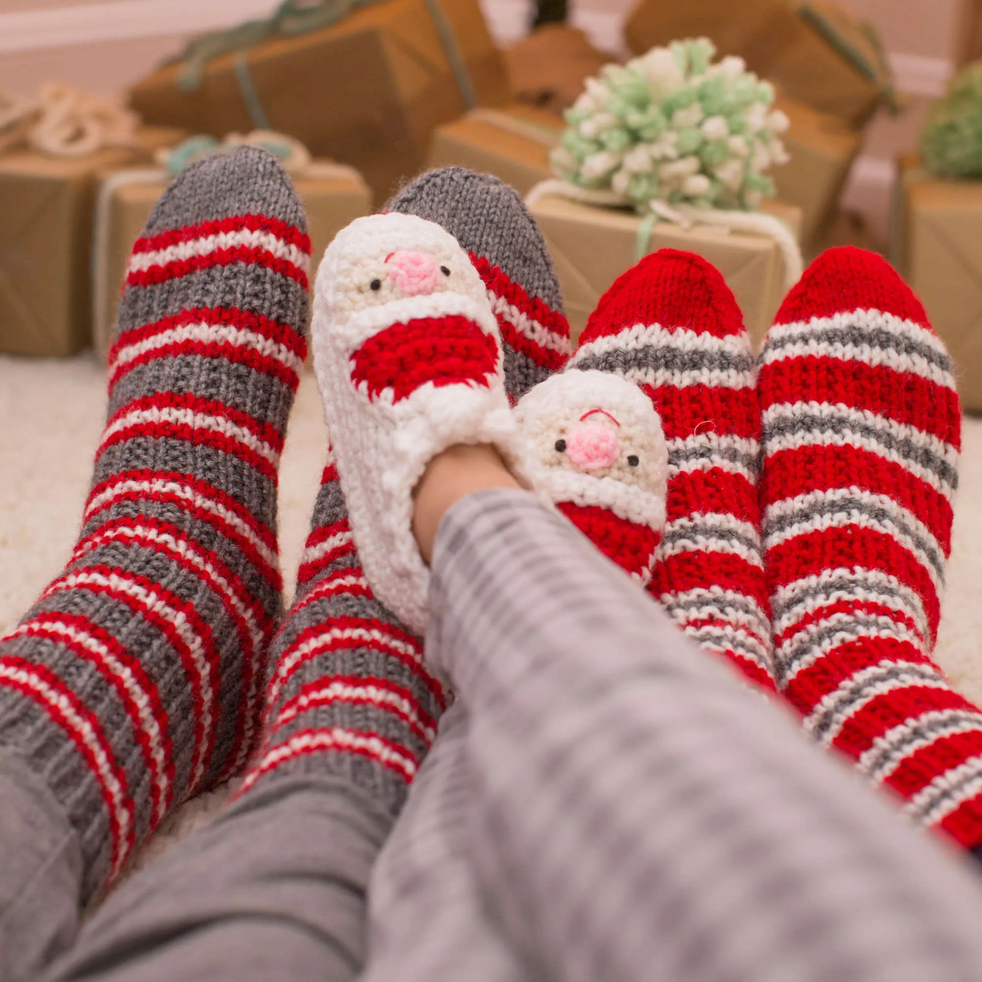 Red Heart Crochet Child's Santa Slippers