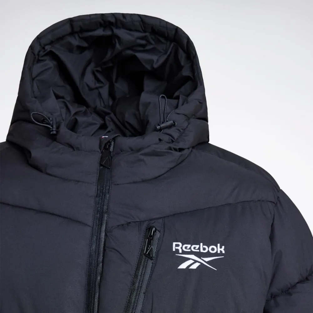 Reebok Apparel Men Classic Hooded Puffer Jacket BLACK