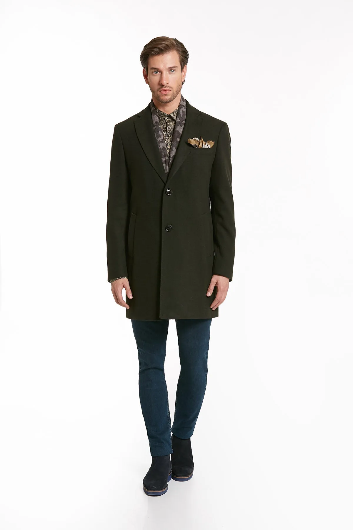 Regular Fit Notch Lapel Khaki Overcoat