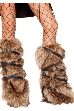 Roma Pair of Faux Fur Leg Warmers with Strap Detail