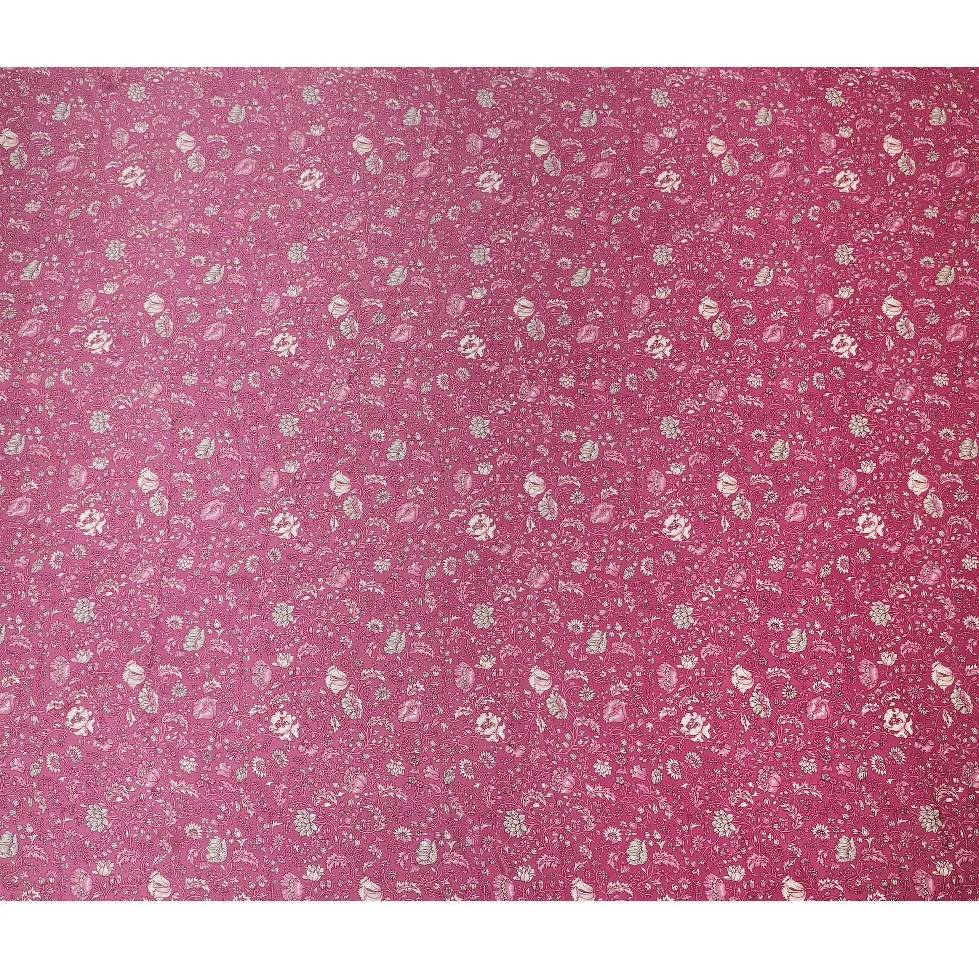 Rose Glamour Jacquard Silk Satin Fabric - Vibrant Pink, 110cm Width, Indian Luxury Textile-D17713