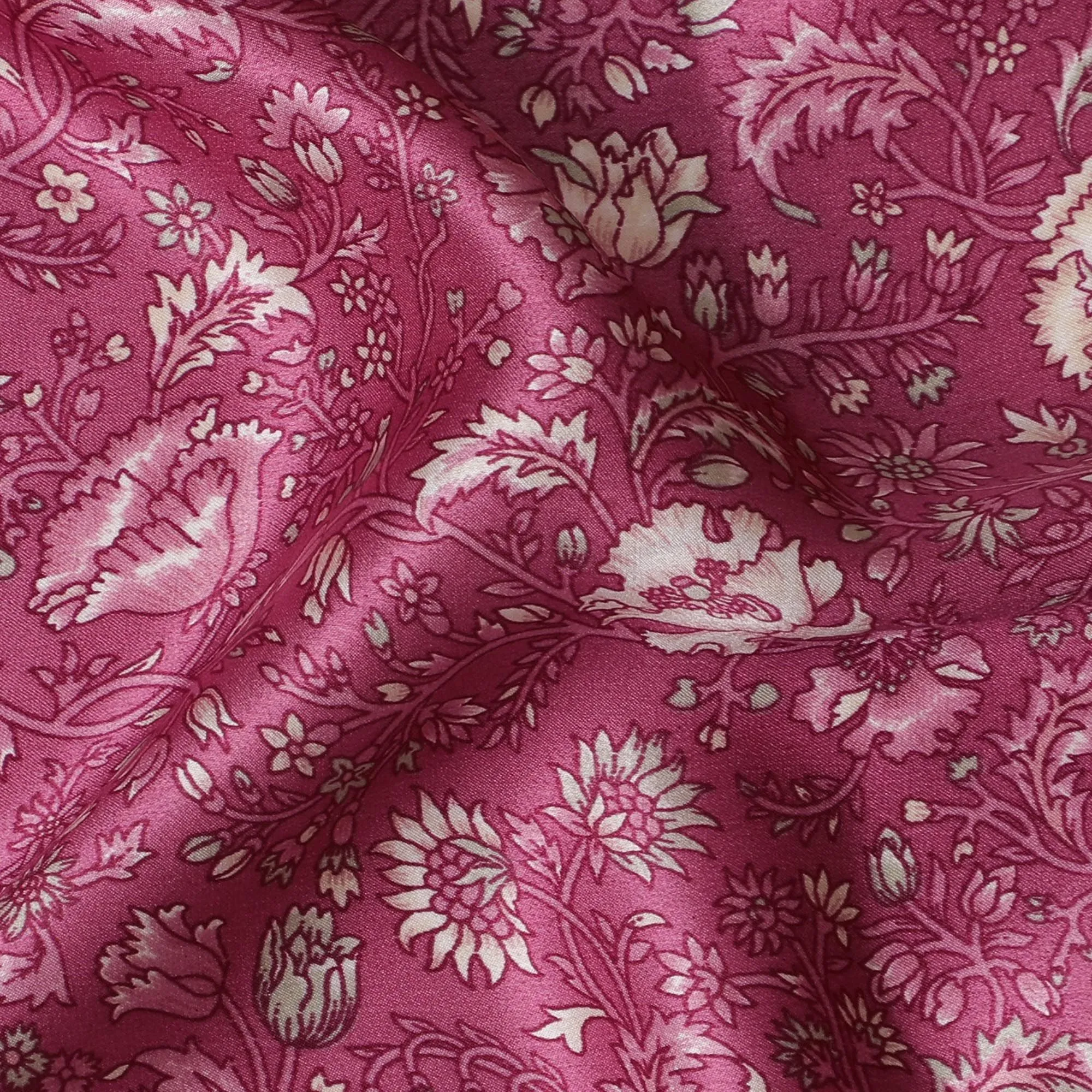 Rose Glamour Jacquard Silk Satin Fabric - Vibrant Pink, 110cm Width, Indian Luxury Textile-D17713