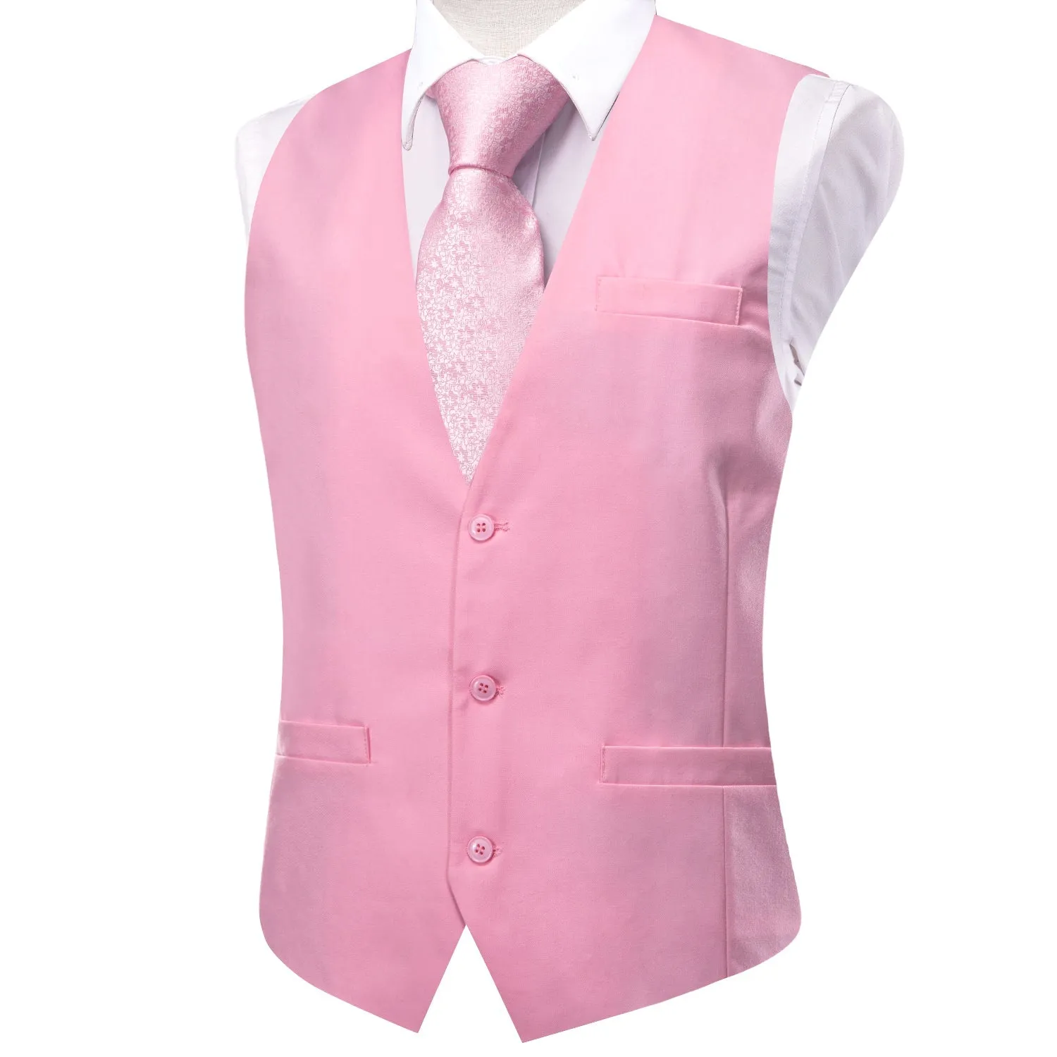 Rose Pink Solid Splicing Jacquard Men's Vest