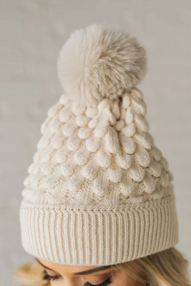 Scalloped Pom Pom Beanie