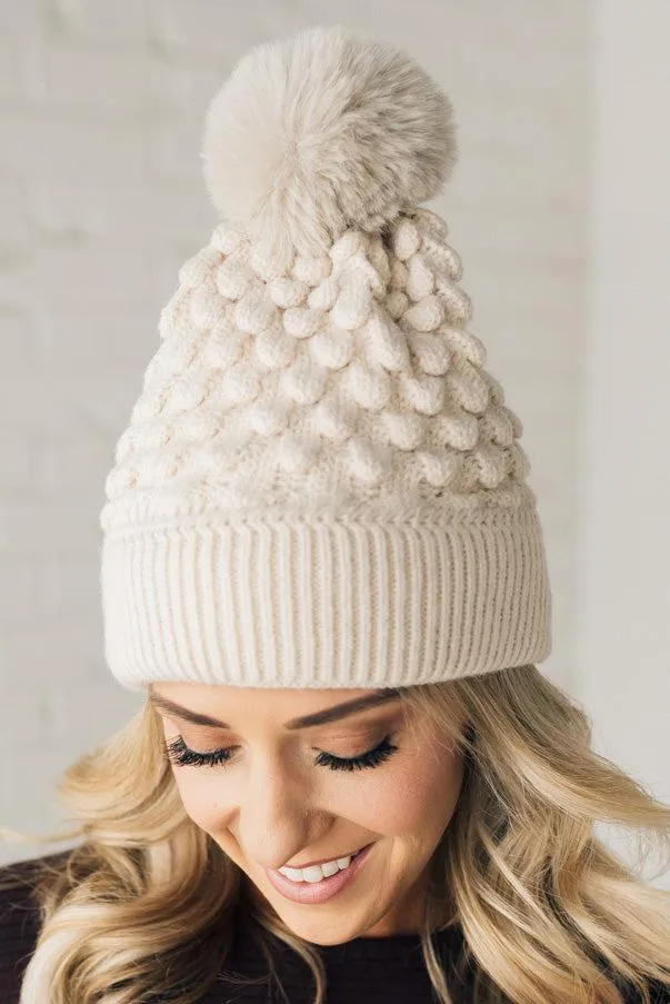 Scalloped Pom Pom Beanie