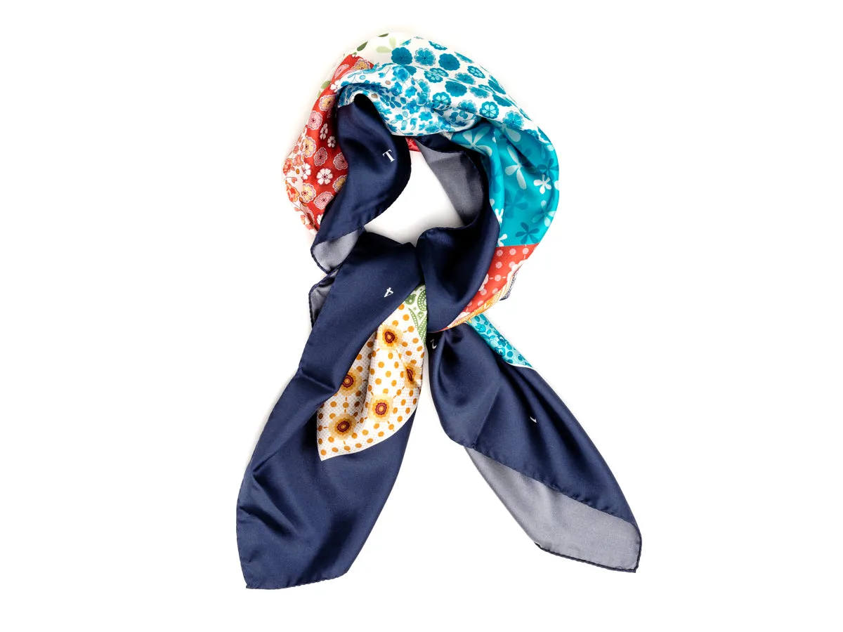 Silk Patchwork Foulard Floral Navy