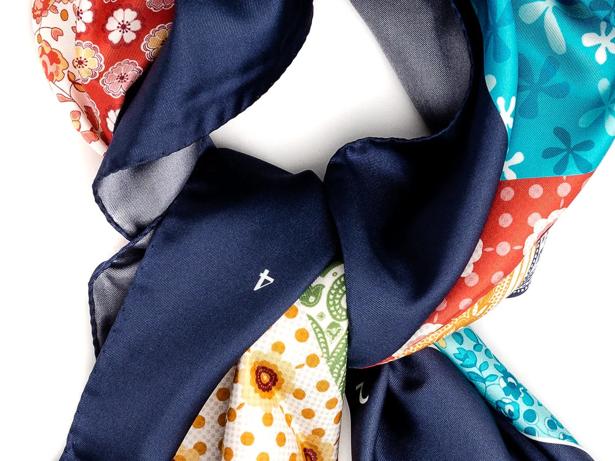 Silk Patchwork Foulard Floral Navy