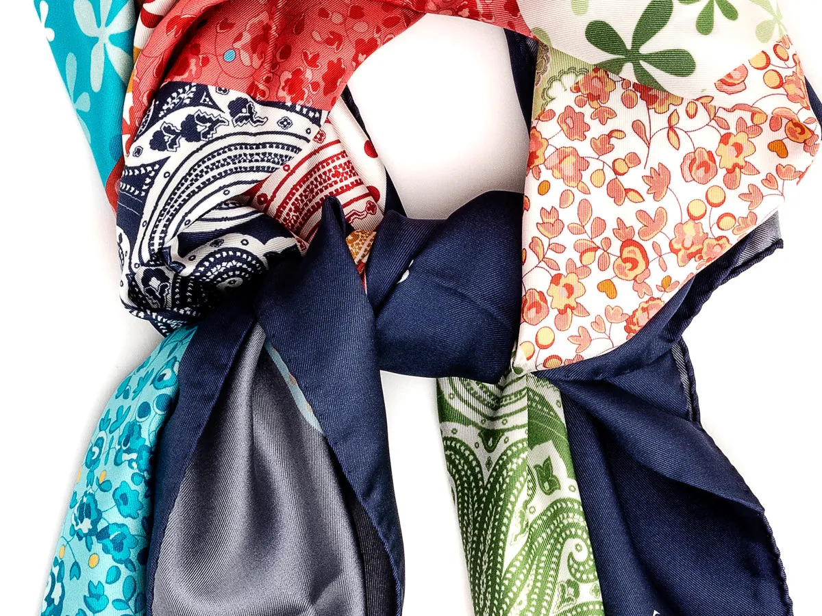 Silk Patchwork Foulard Floral Navy