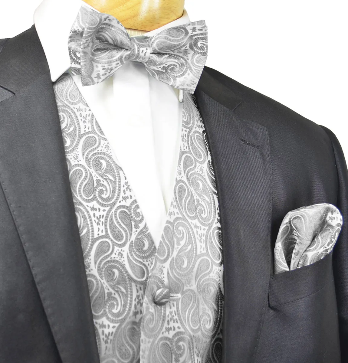 Silver-Grey Paisley Tuxedo Vest Set