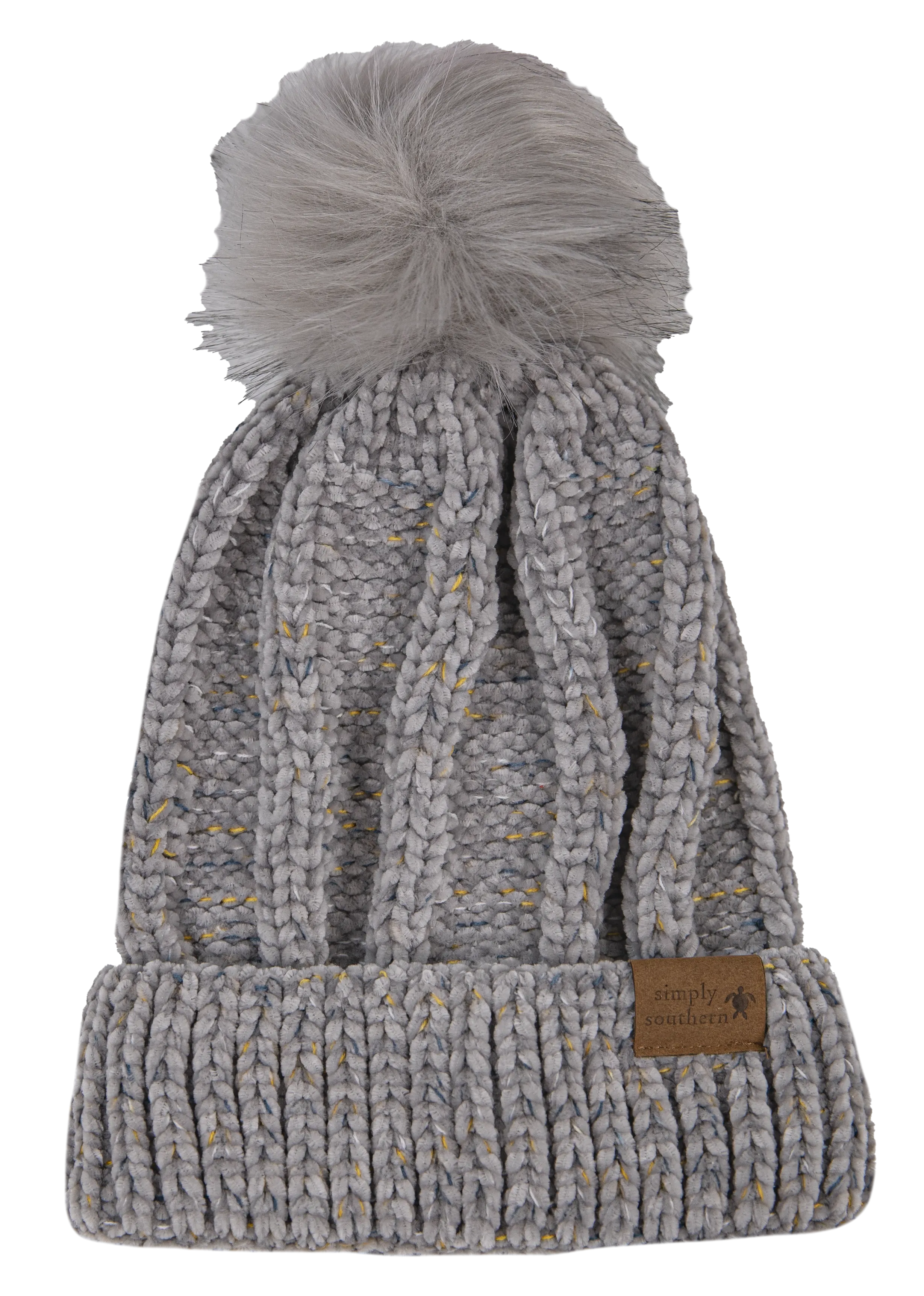 Simply Southern gray chenille pom pom beanie