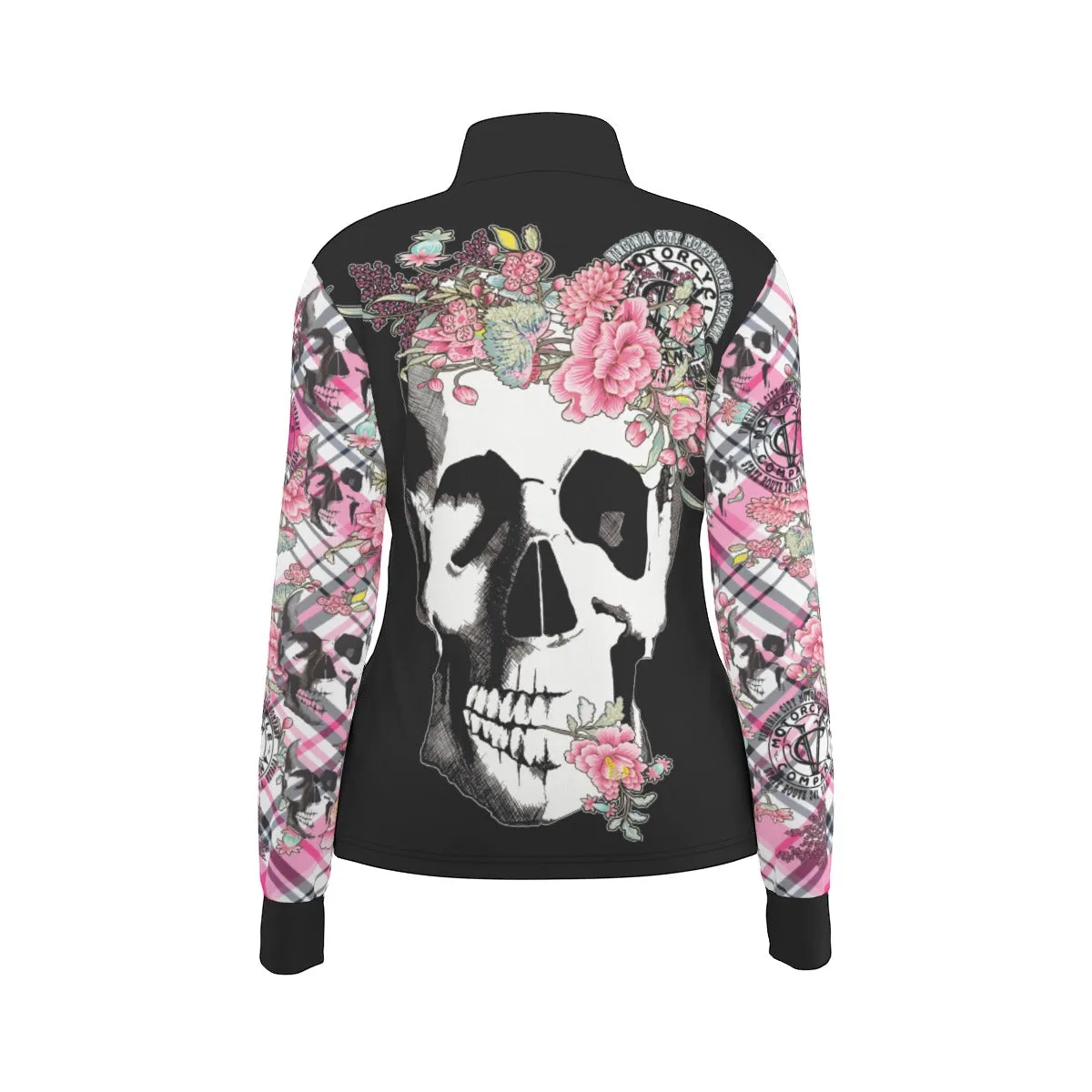 Skull   Flower Ladies Zip Up Thumbhole Jacket