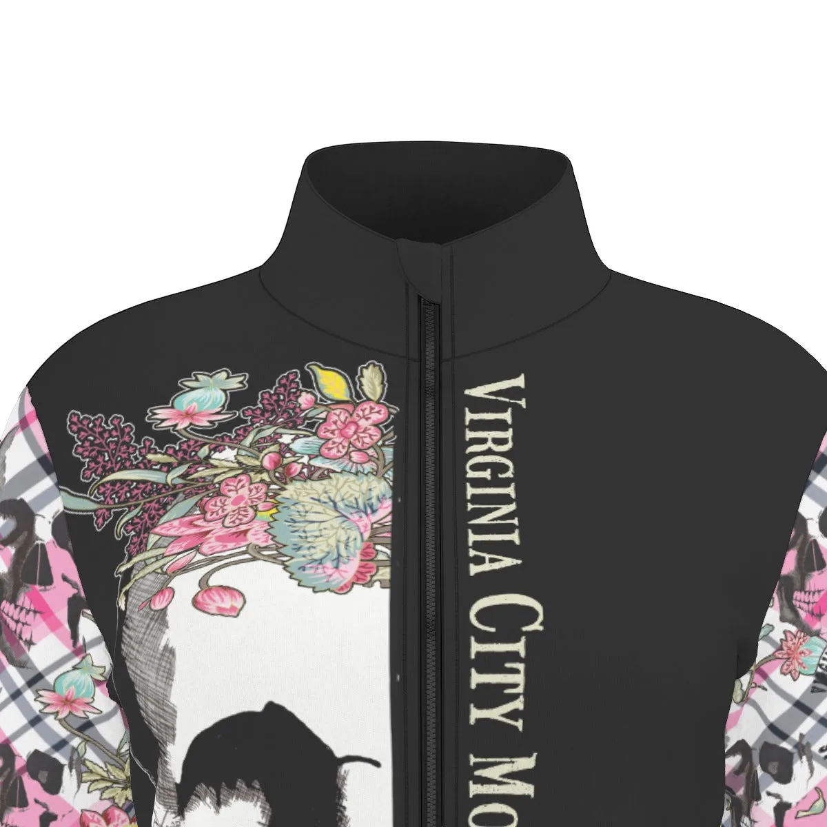 Skull   Flower Ladies Zip Up Thumbhole Jacket