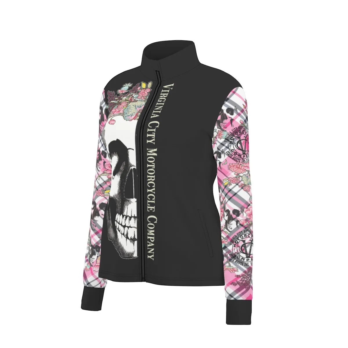 Skull   Flower Ladies Zip Up Thumbhole Jacket