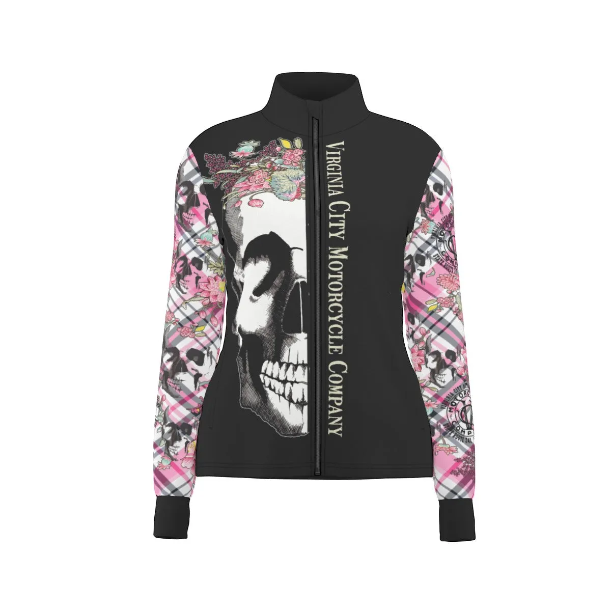 Skull   Flower Ladies Zip Up Thumbhole Jacket