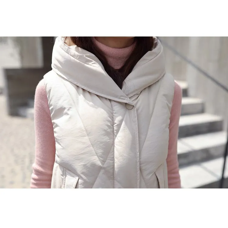 Sleeveless Hooded Zip-Up Calf-Length Puffer Coat