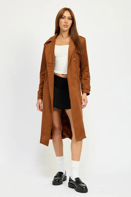 SOFT MICROSUEDE FABRIC TRENCH COAT