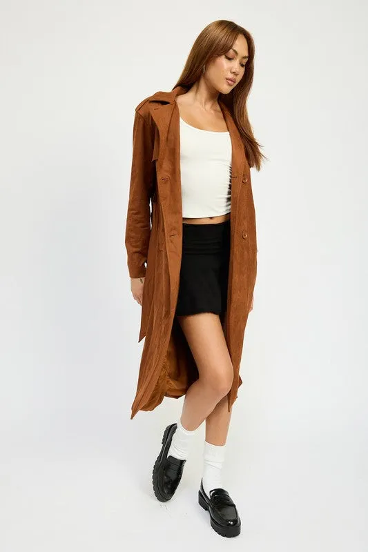 SOFT MICROSUEDE FABRIC TRENCH COAT