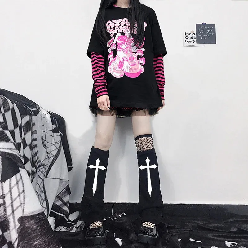 Sohiwoo Punk Leg Warmers Black Gothic Socks Japanese JK Lolita Harajuku Y2k Hot Girl Leg Set Long Punk Cool Socks Thigh Accessries