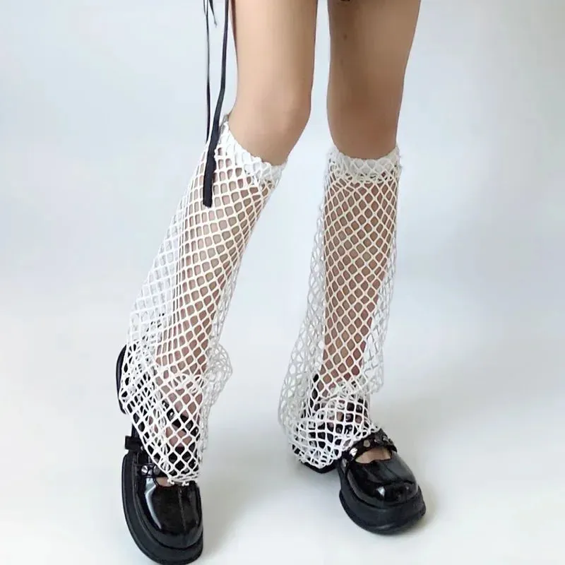 Sohiwoo Summer Lolita JK Fishing Net Long Socks Women Outdoor Knee High Elastic Leg Warmers Girl Cool Punk Gothic Breathable Socks