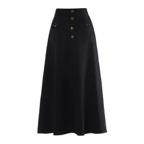 Solid Casual Patchwork Button Elegant Temperament Skirts For Women High Waist A Line  Skirt Female Fashion Clothing