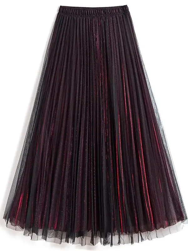 Spring Fall Women Long Maxi Pleated Skirt Midi Skirt High Waist Elascity Casual Party Skirt B-001