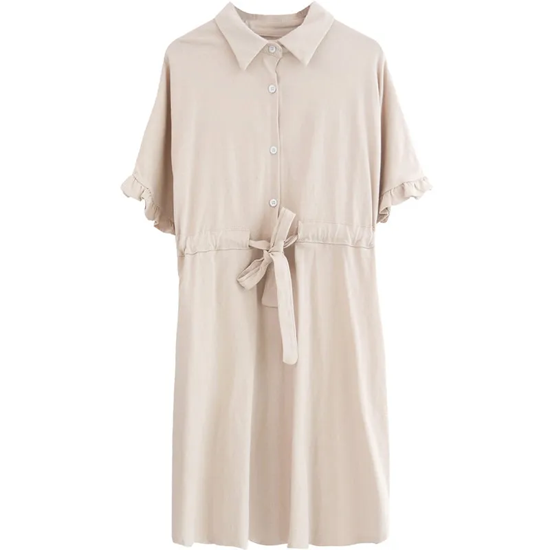 spring new Korean version of temperament fresh casual solid color Polo collar dress