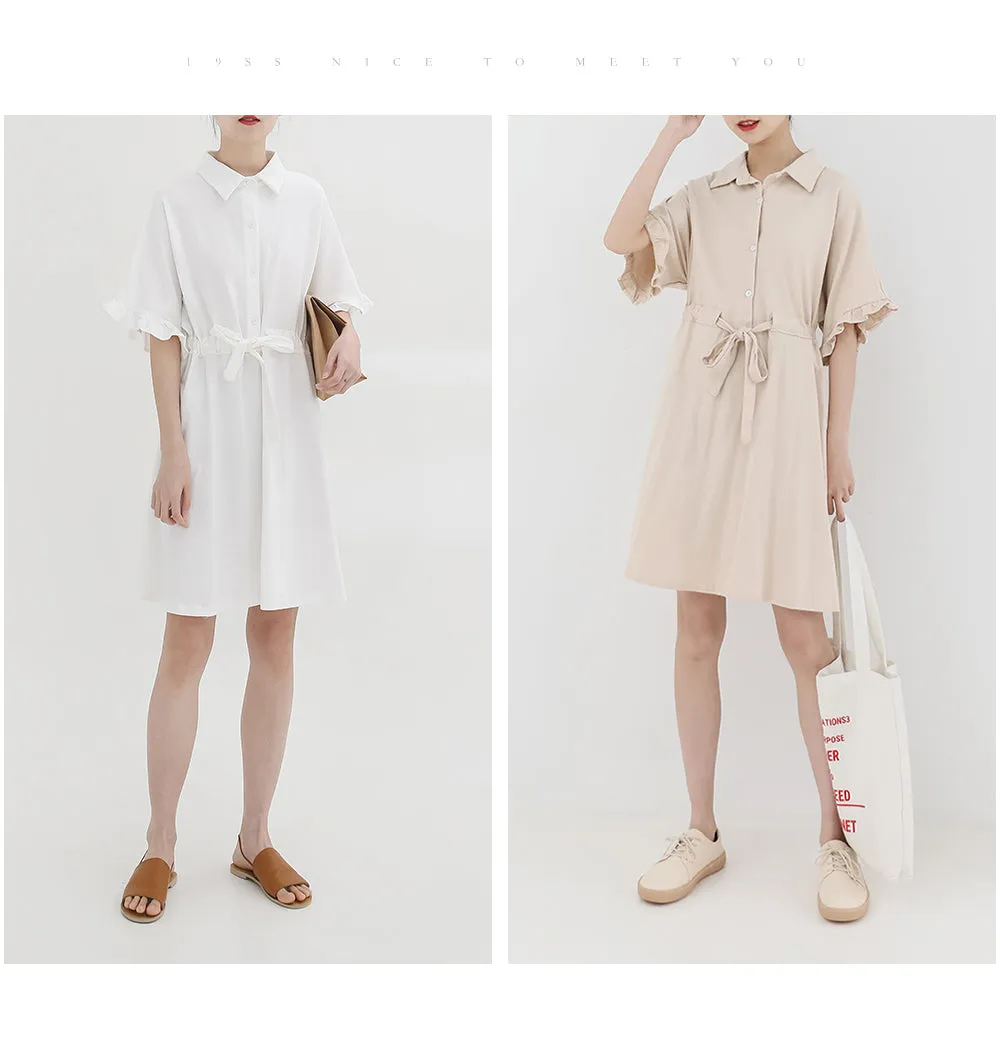 spring new Korean version of temperament fresh casual solid color Polo collar dress