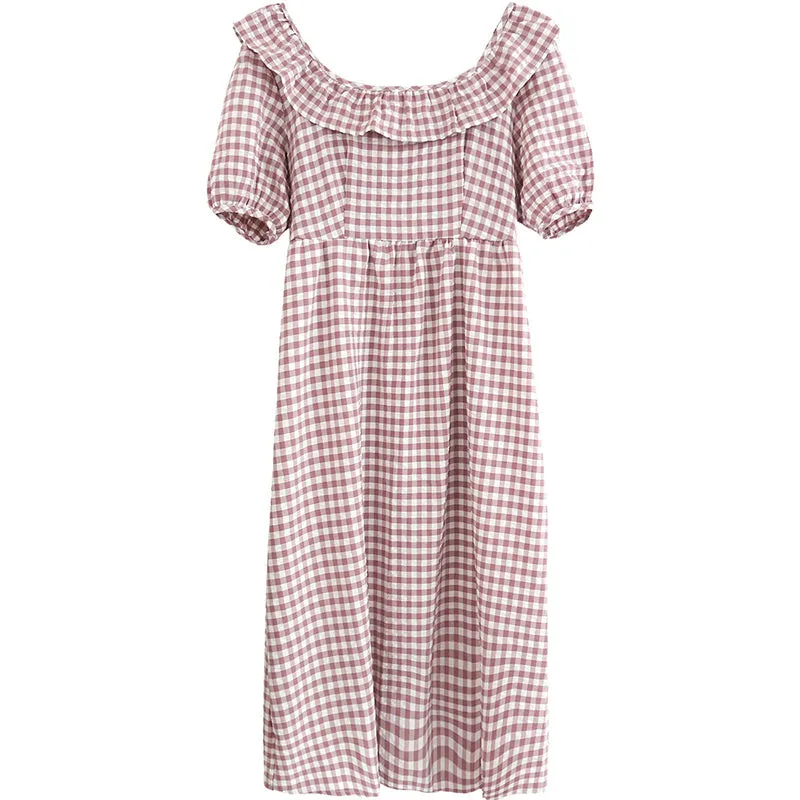 spring new Korean version of the Japanese cute plaid one shoulder dress