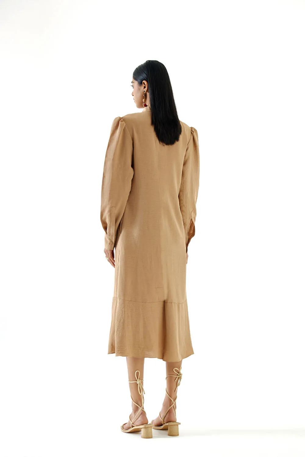 Straight Embroidered Dress with Puffed Sleeves