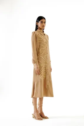 Straight Embroidered Dress with Puffed Sleeves