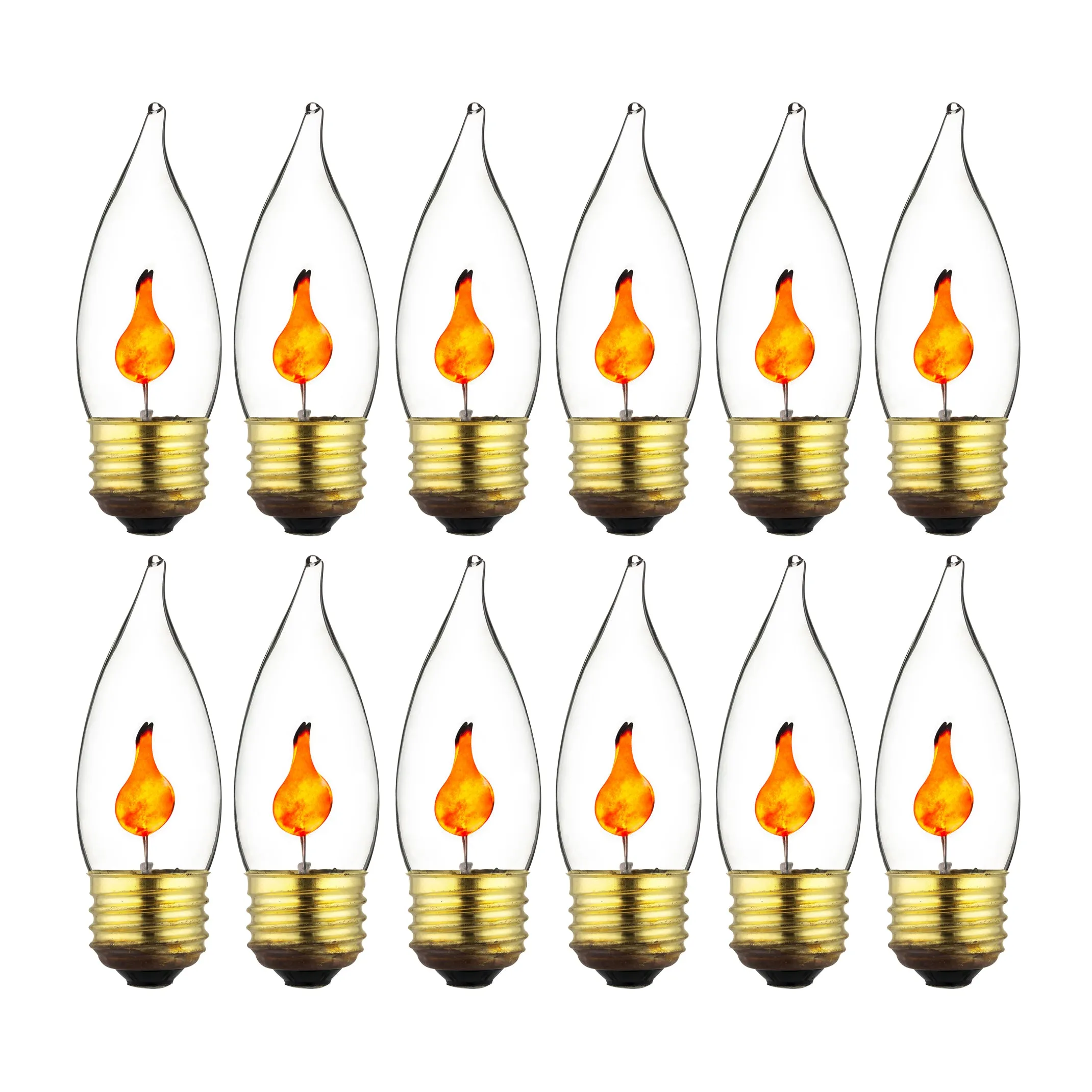 Sunlite 3EFC/12PK 3W Halloween Incandescent Chandelier Flickering Flame Light Bulbs with Medium E26 Base and Crystal Clear Bulb (12 Pack)