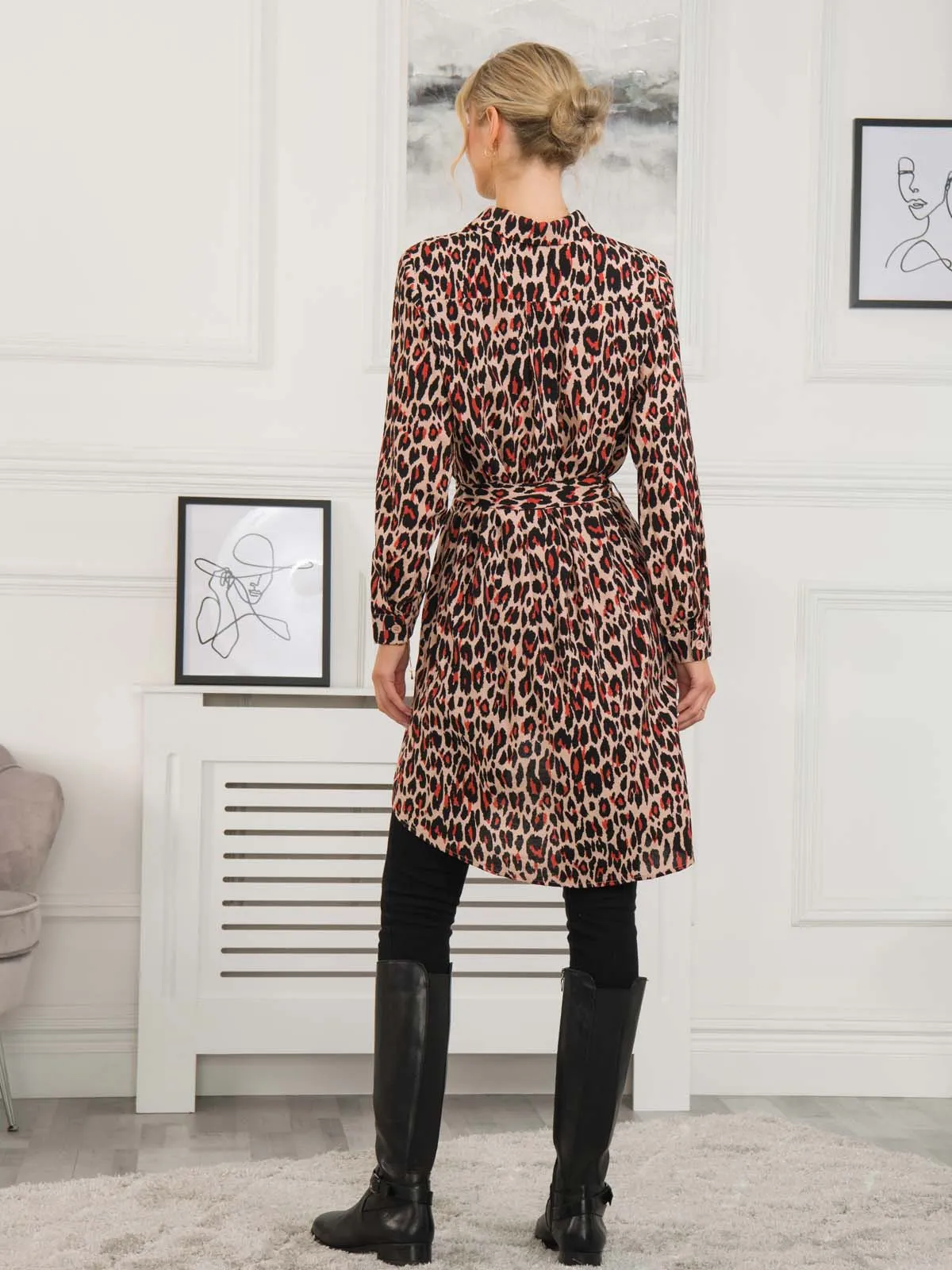 Sylvia Longline Shirt Dress, Red Animal