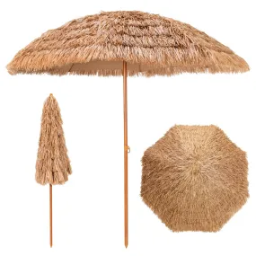 Tangkula 8 FT Thatched Patio Umbrella, Hawaiian Style Grass Beach Umbrella with 8 Ribs