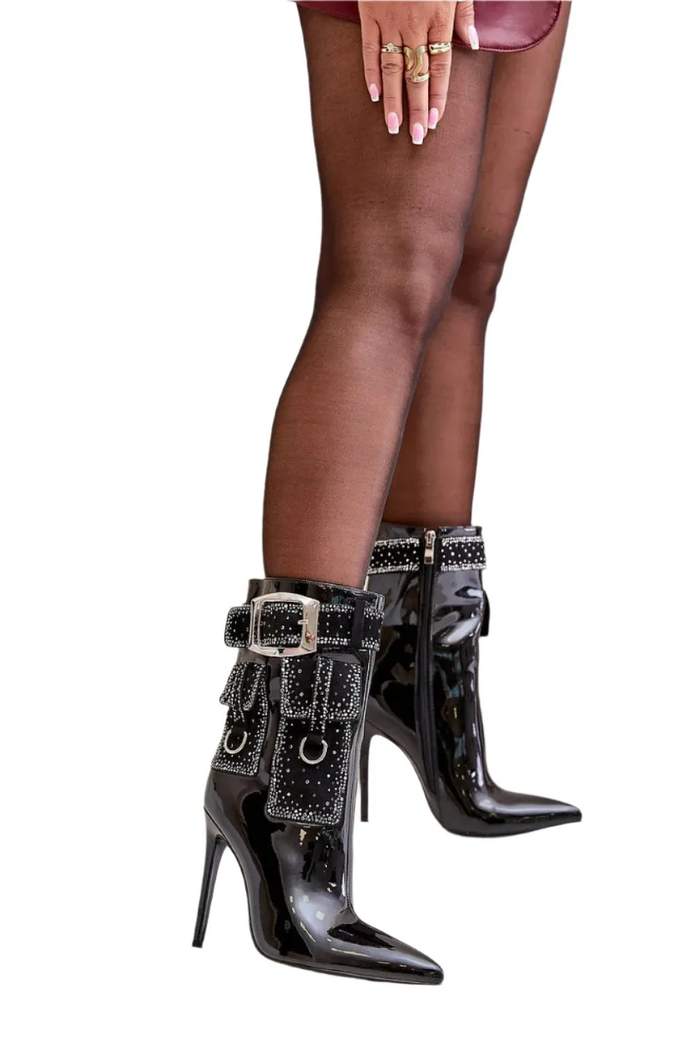 TEEK - Black Cargo Buckle Heeled Boots