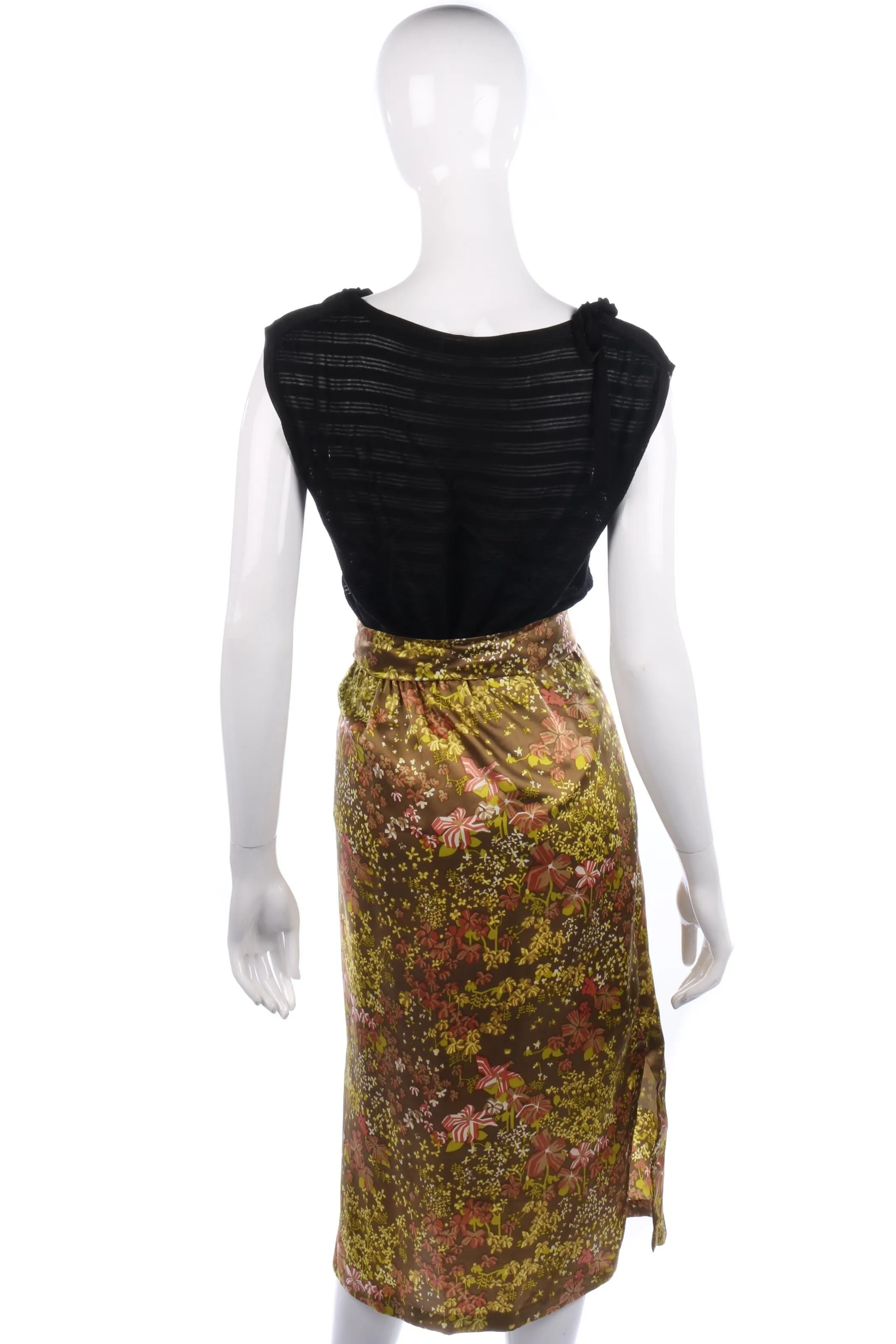 Thai Room silk floral yellow bronze and skirt. UK size 12