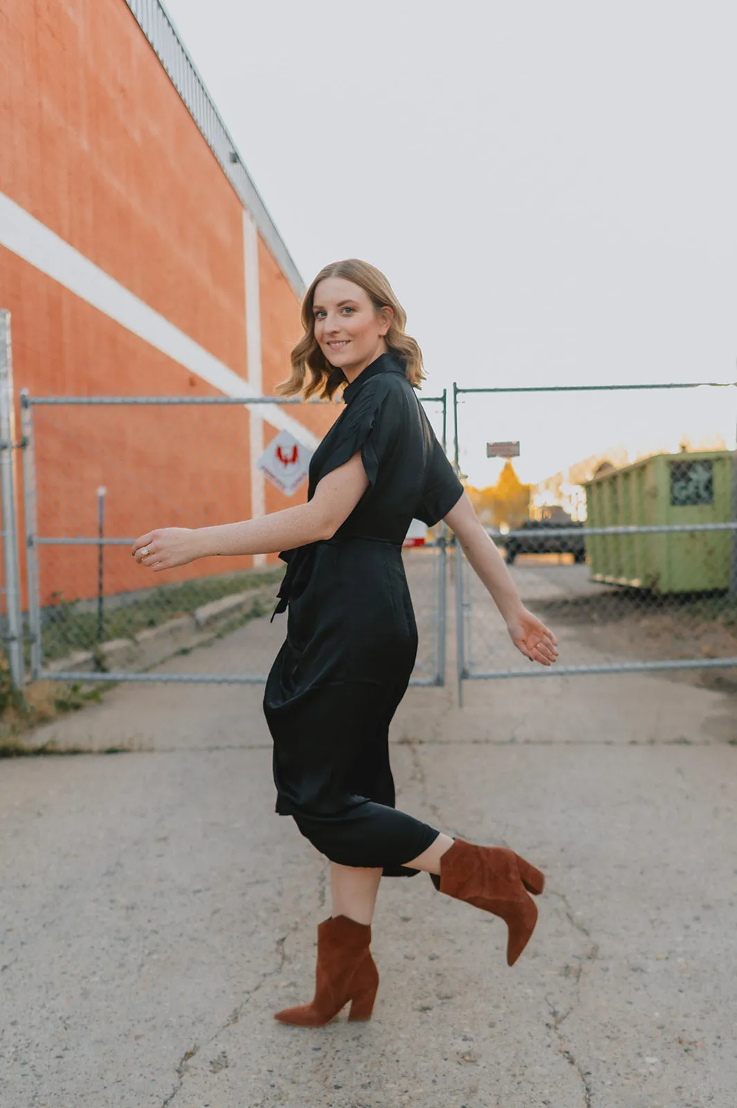 The Tori Satin Midi Shirt Dress - Black