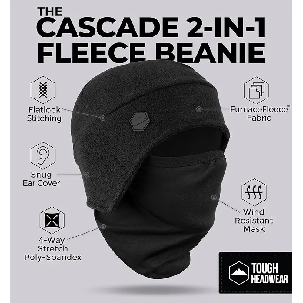 Tough Headwear Helmet Liner Beanie with Mask | Motorcycle & Construction Fleece Skull Cap