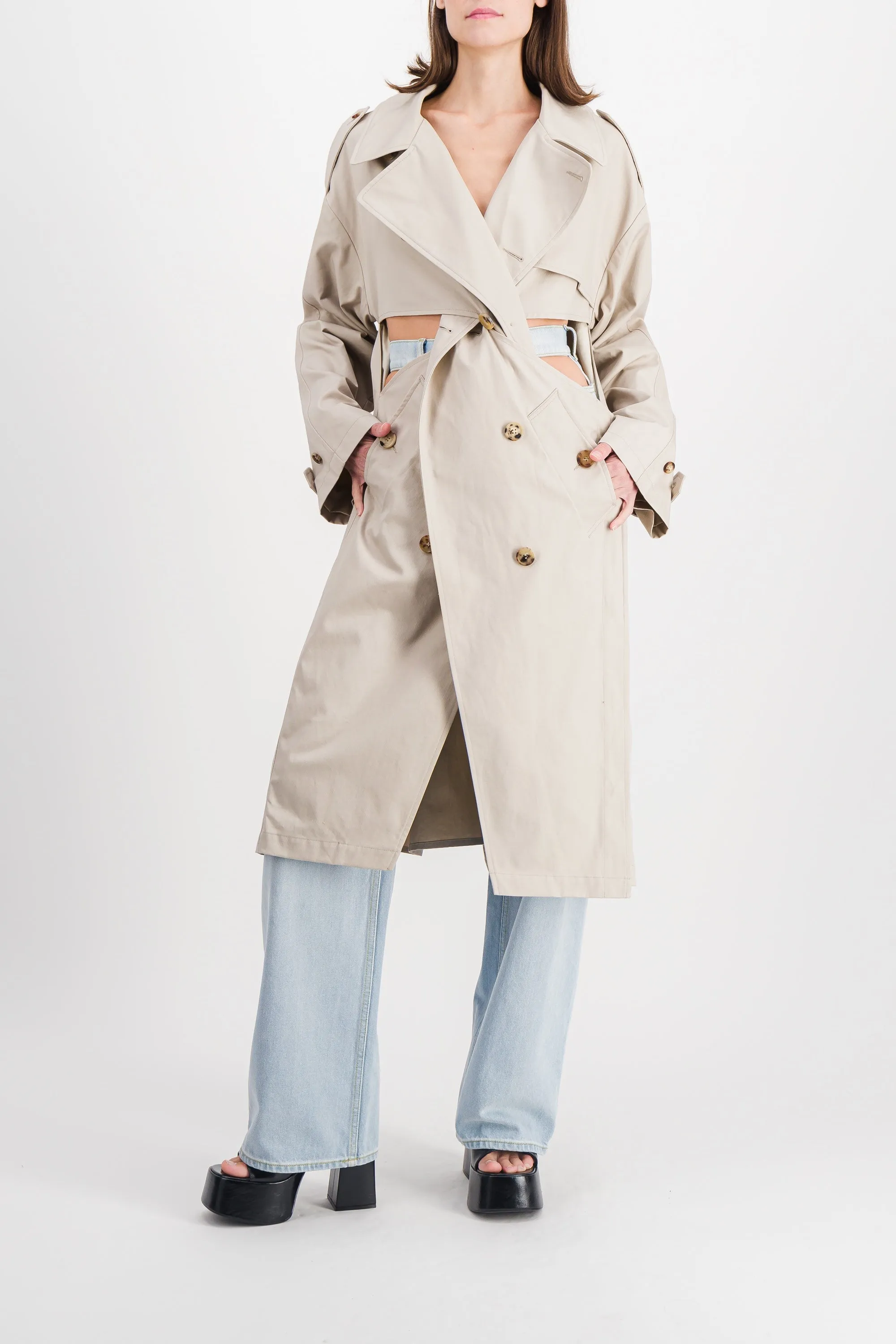 Twisted cut-out trench coat