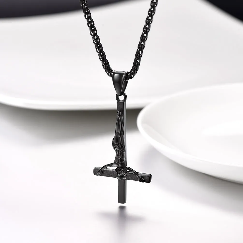 Unside Down Cross Crucifix Necklace Pendant for Men