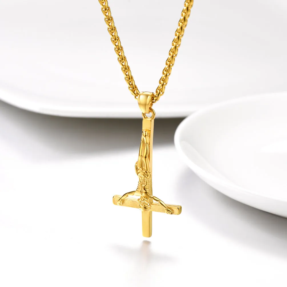 Unside Down Cross Crucifix Necklace Pendant for Men