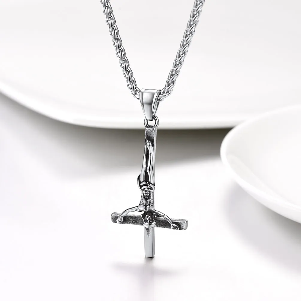 Unside Down Cross Crucifix Necklace Pendant for Men