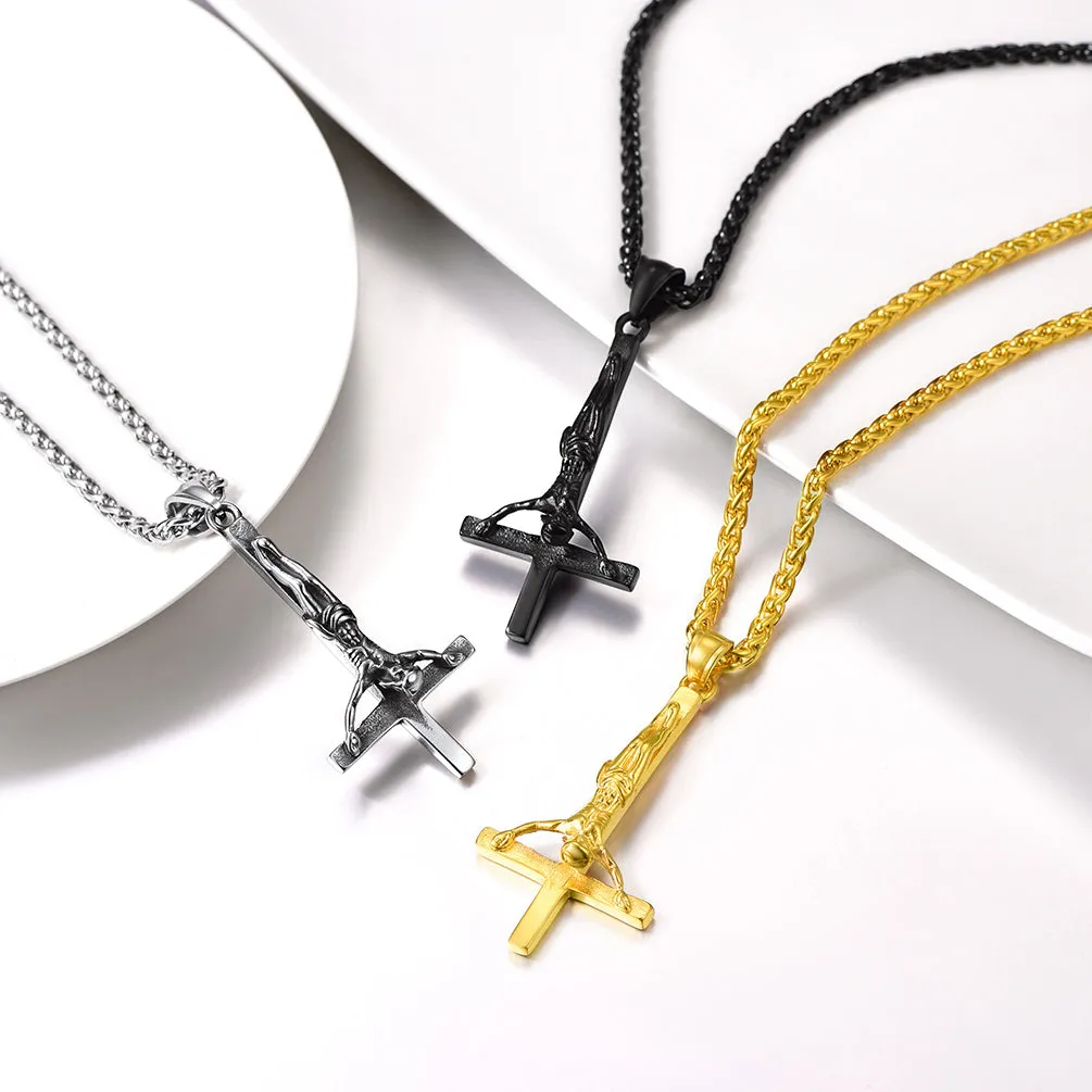 Unside Down Cross Crucifix Necklace Pendant for Men