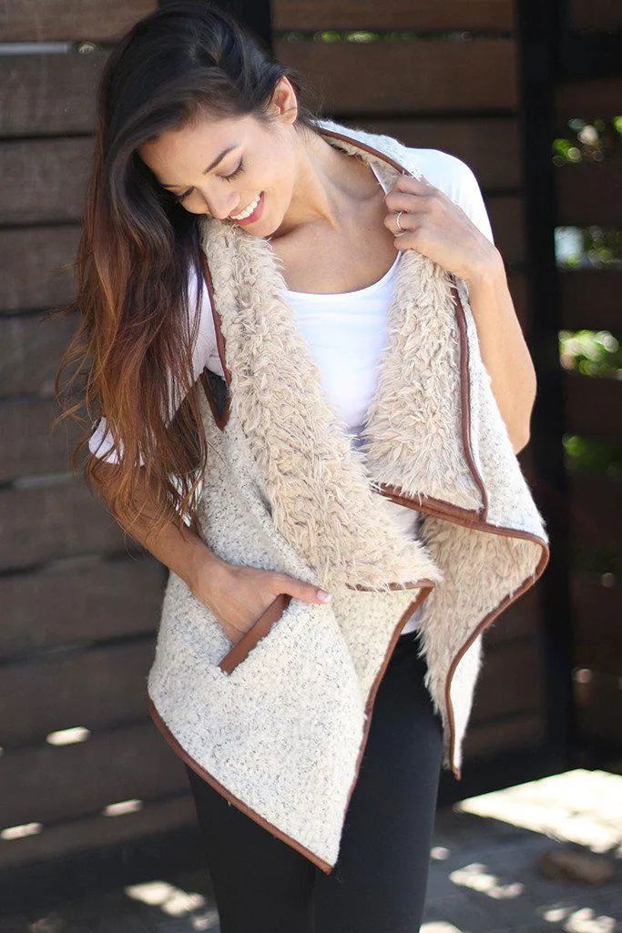 Vanilla Faux Fur Vest With Pockets