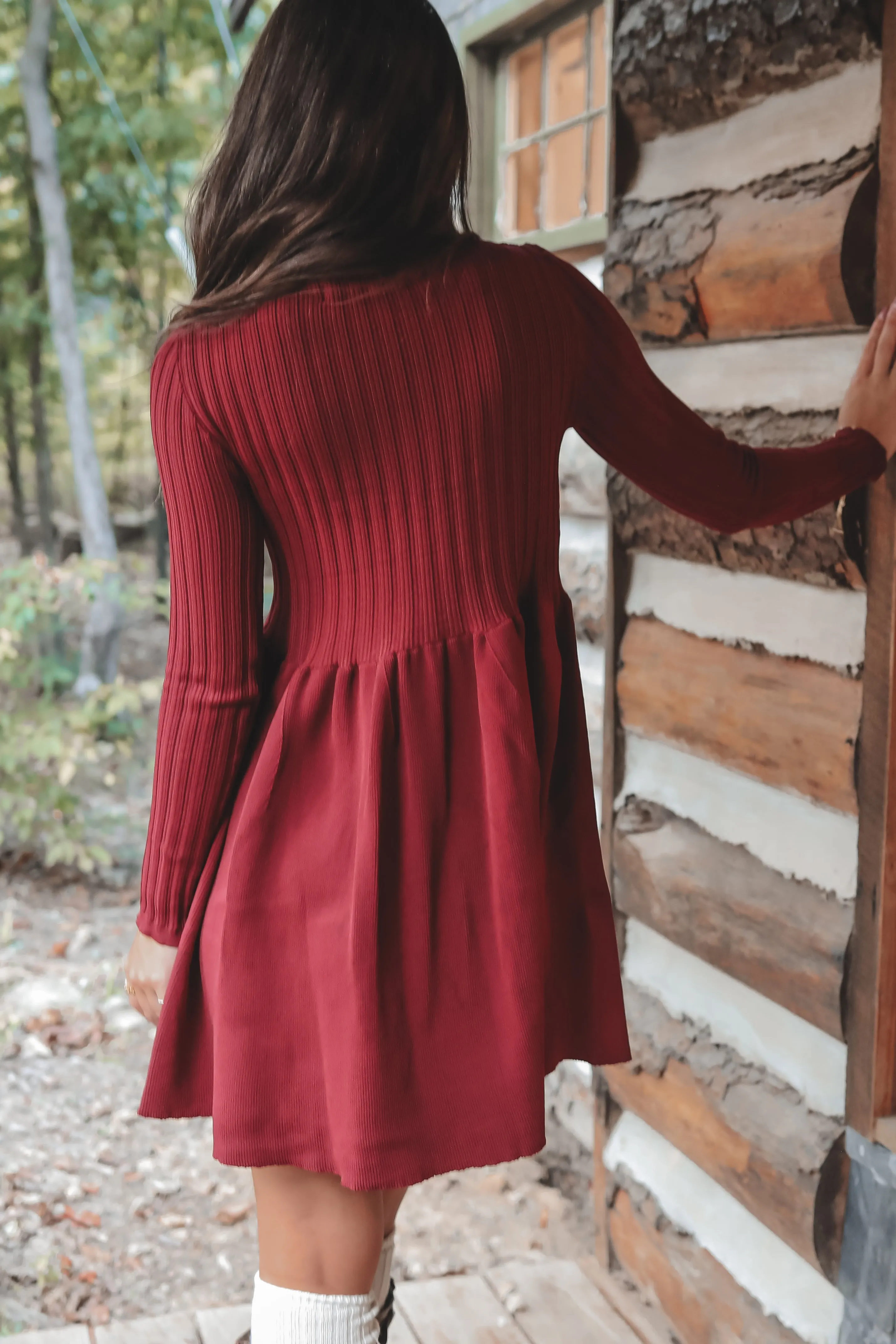 Very Cutesy Very Cabin Long Sleeve Sweater Dress