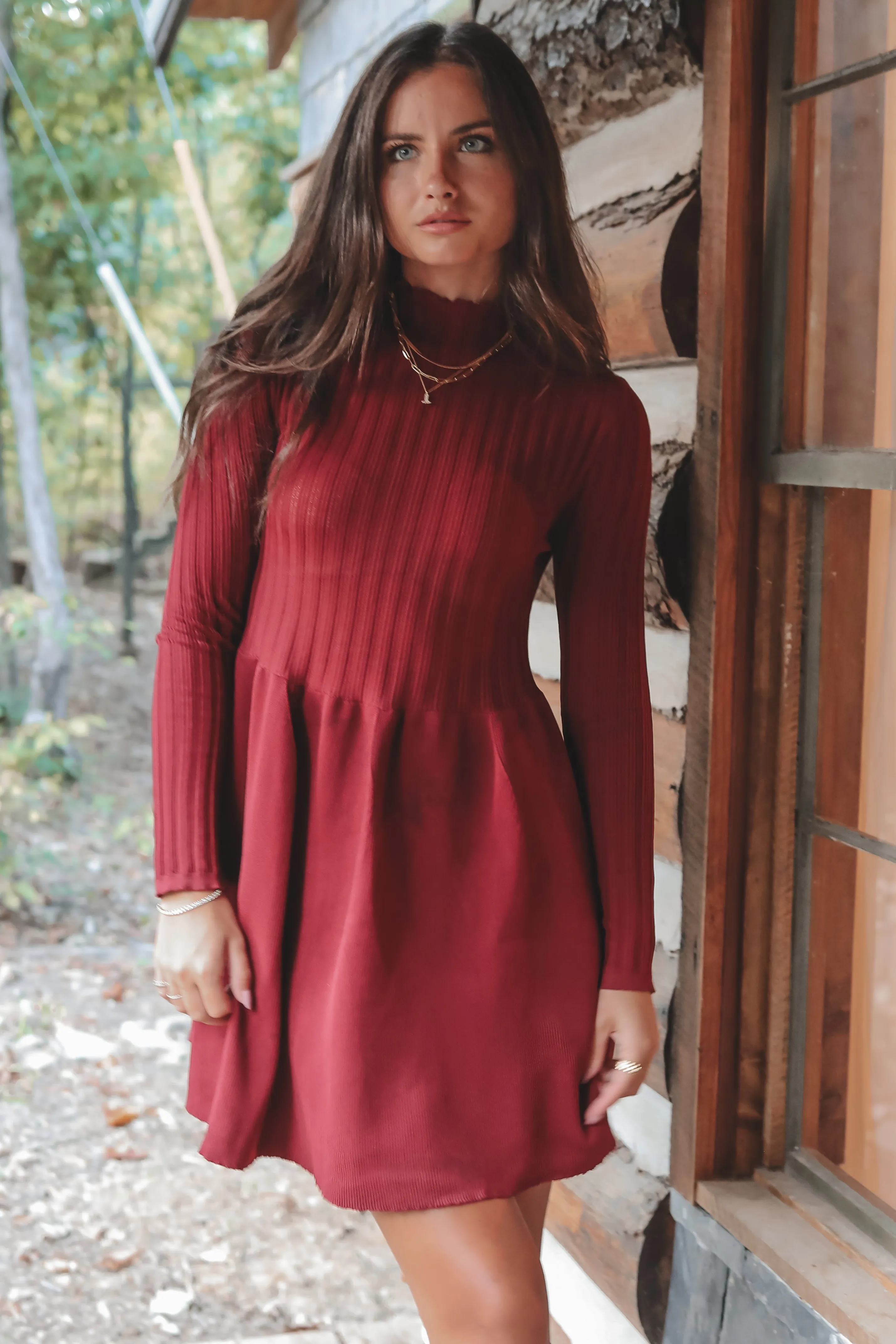 Very Cutesy Very Cabin Long Sleeve Sweater Dress