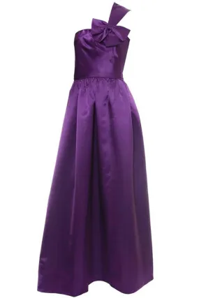 Victoria Royal Purple Satin Evening Gown w/ One Shoulder & Bow Size 4