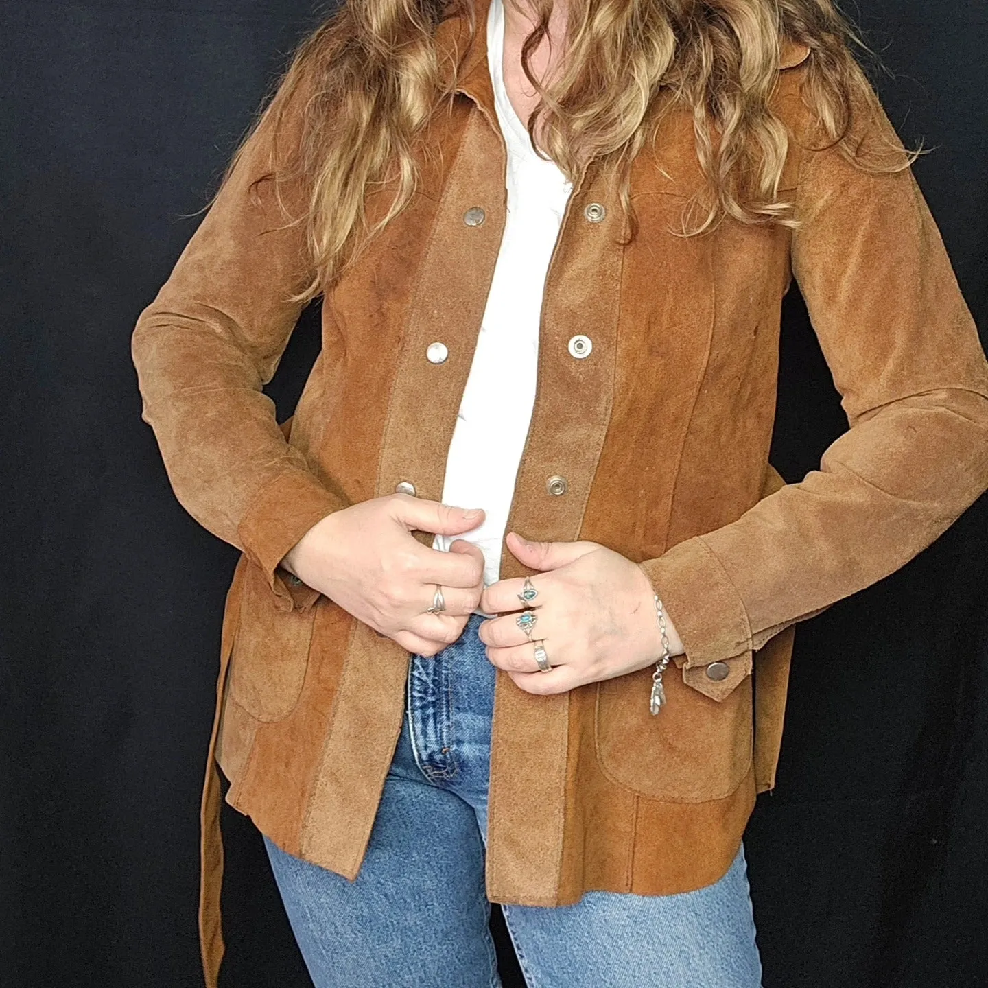 Vintage 1960's Brown Suede Leather Jacket Size S 8 10 Boho Retro