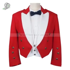 White vest with red Prince Charlie jacket with white lapels